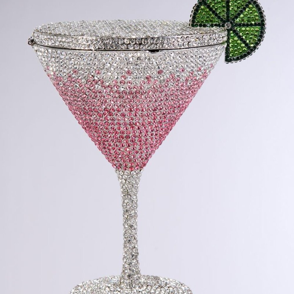 PINK RHINESTONE MARTINI CLUTCH - Picture 2 of 5